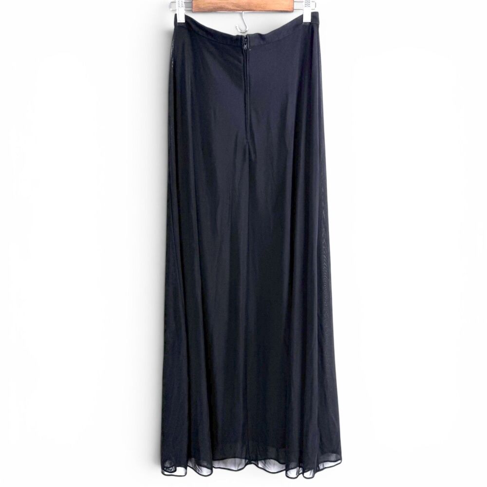 tadashi shoji black maxi skirt vintage glamour formal mesh womens 12 - Picture 4 of 8